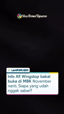 Sebulan lagi nih! Wingstop, restoran sayap ayam asal Amerika Serikat akhirnya bakal buka di Mall Boemi Kedaton Lantai 3, Sekelik! Siapa nih yang udah nggak sabar? Komen di bawah ya👇🏻 repost dari @boemikedatonmall #LampungGeh #WingstopLampung #Wingstop #MBK #MallBumiKedaton    