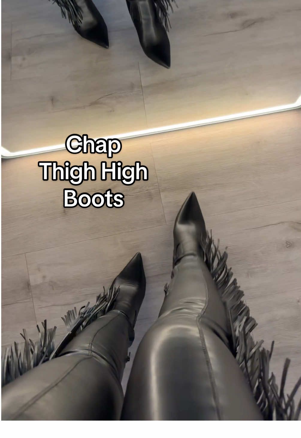 How to get the chap boots on… #thighhighboots #thighhighbootsoutfit #tiktokshopcreatorpicks #chaps #goingoutoutfit 