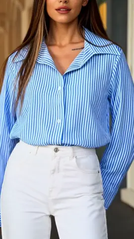 Camisa Social Feminina Manga Longa De Listras Finas GIZ VERAO