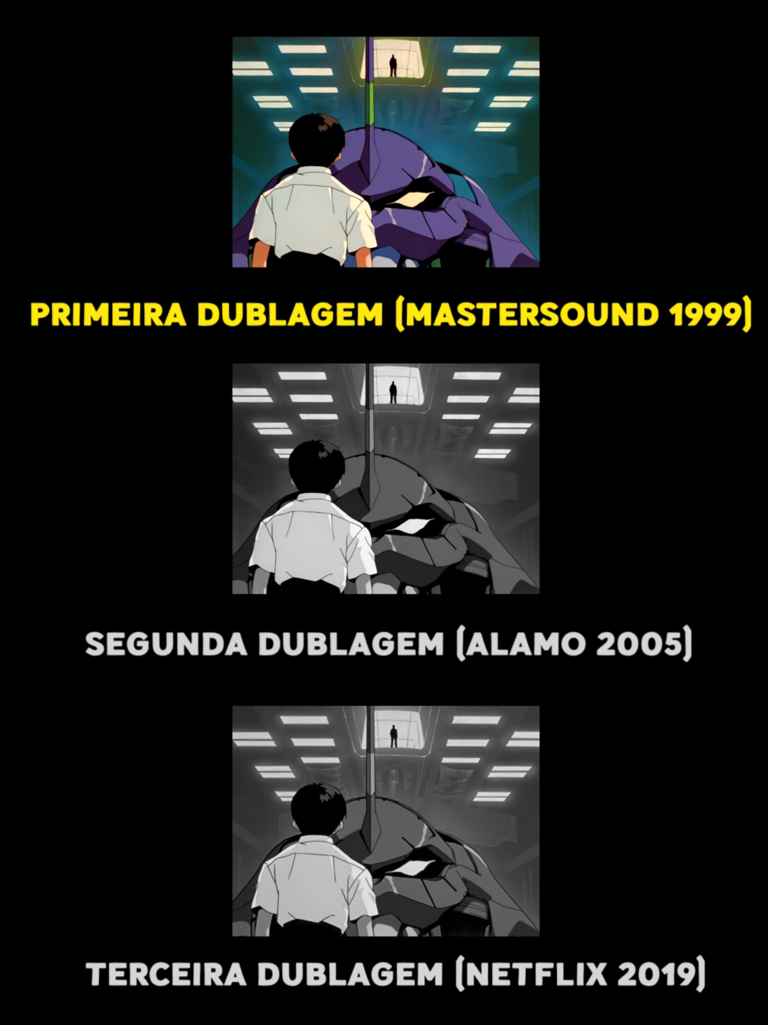 dublagens de evangelion (MASTERSOUND, ALAMO E NETFLIX) voce sabia que exista tres versoes? #animedublado #anime #netflix #dublagembrasileira #fyp #evagelion #evangelionedit