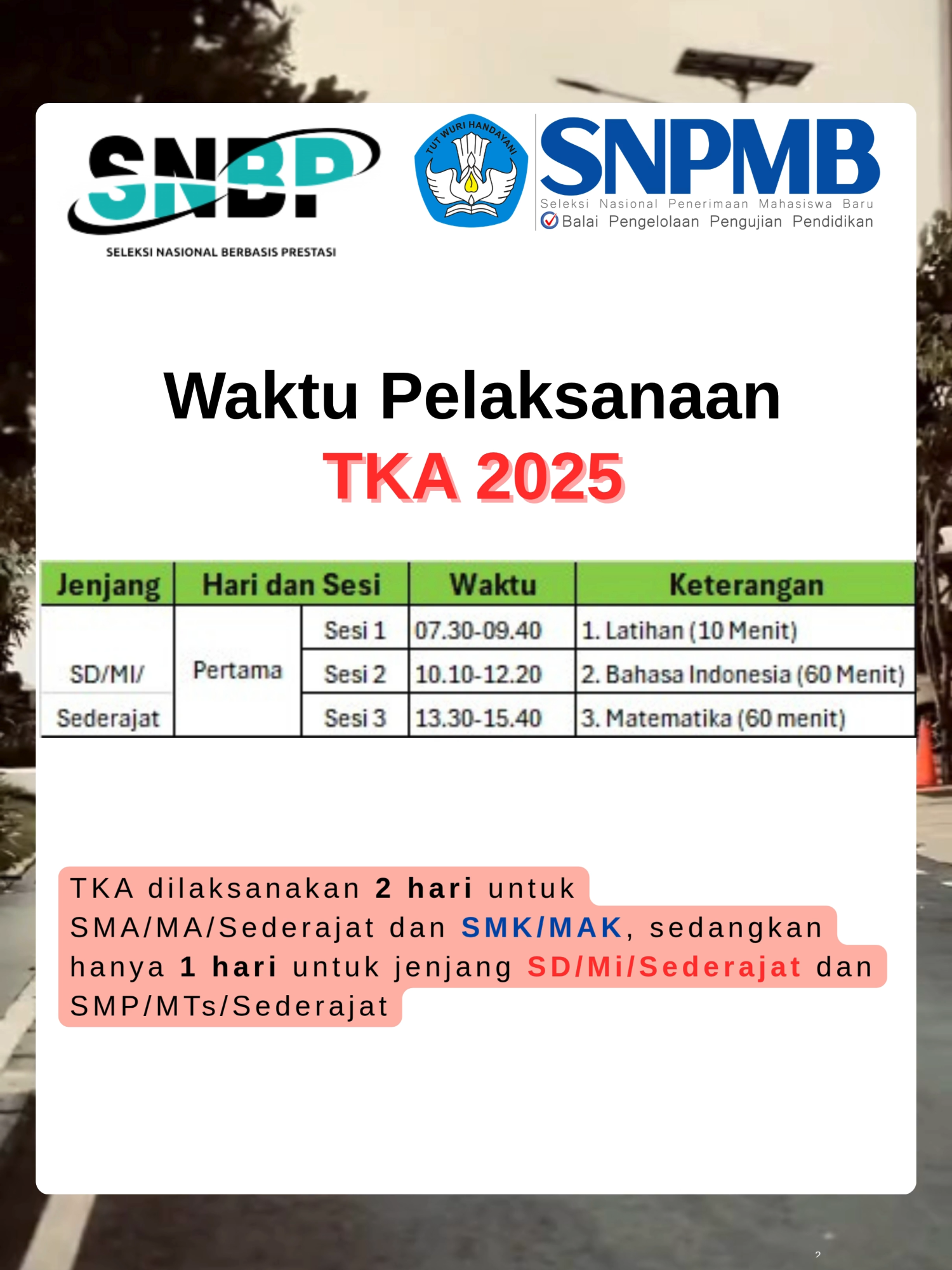 Tes Kemampuan Akademik (TKA) 2025 wajib, ini nih waktu pelaksanaanya #tka #snbp2026pejuangptn #snbp