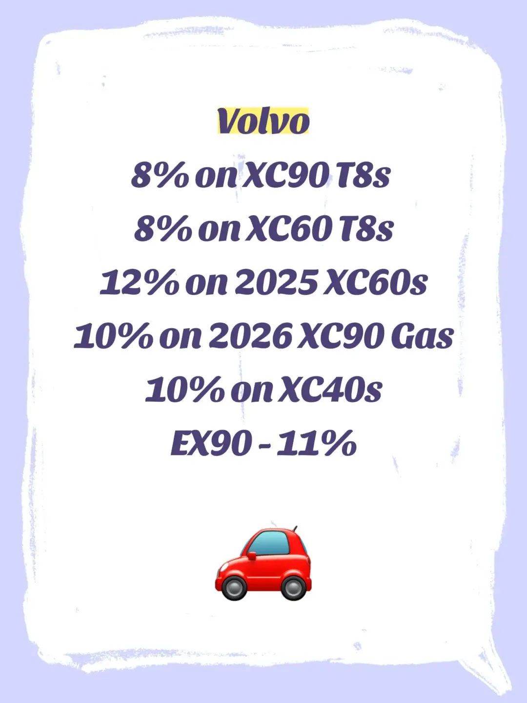 Volvo 8% on XC90 T8s & XC60 T8s 12% on 2025 XC60s 10% on 2026 XC90 Gas 10% on XC40s EX90 - 11% Message or DM me to find out how easy buying your next car will be. #BuyFromTheBlonde #carsoftiktok #carsoftiktok #volvo @Volvo Car USA 