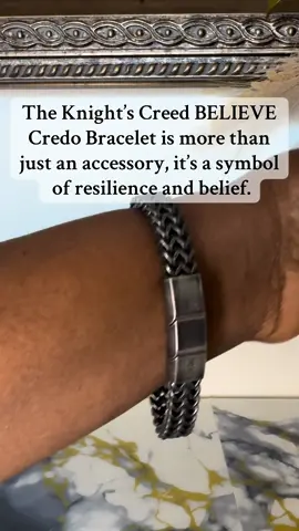 The Knight’s Creed BELIEVE Credo Bracelet TT is more than just an accessory, it’s a symbol of resilience and belief. Crafted from durable stainless steel with a chainmail-inspired design, it embodies the strength of a true warrior. The engraved heart and dagger remind you to lead with courage and passion, while the “Credo” clasp keeps your beliefs close at hand.  Plus, every purchase helps pair veterans with service or shelter dogs, a cause worth believing in. #KnightsCreed #CredoBracelet #BelieveInYourself #WarriorSpirit #StrengthAndHonor     