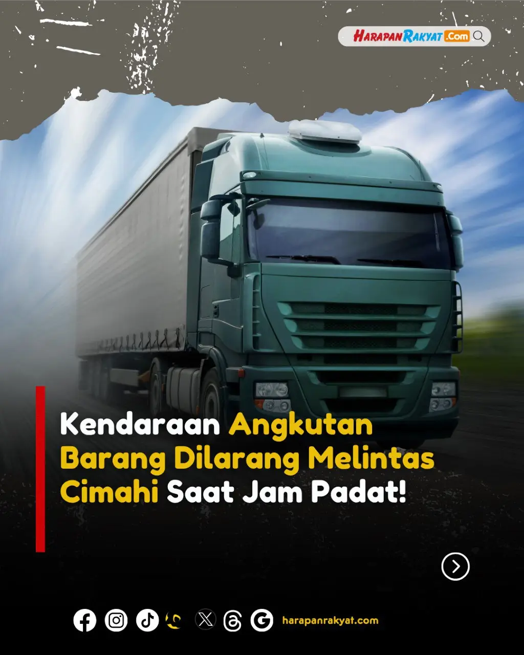 Melalui Dinas Perhubungan, Pemerintah Kota (Pemkot) Cimahi, Jawa Barat, melarang kendaraan angkutan barang melintas Cimahi saat jam padat, yakni mulai pukul 16.00 WIB sampai 18.00 WIB. Larangan tersebut sebagai upaya menekan angka pelanggaran serta meningkatkan keselamatan dan ketertiban berkendara. Utamanya untuk kelancaran lalu lintas pada jam-jam sibuk dan mengurangi kepadatan jalan saat jam rawan. Sekretaris Dinas Perhubungan Kota Cimahi, Teti Megawati mengatakan, Pemkot Cimahi ingin memastikan pada jam tersebut kendaraan berat atau kendaraan angkutan barang tidak mengganggu kelancaran arus lalu lintas. Terutama pada jam sibuk saat sore hari. #JawaBarat #JawaBaratInfo #JawaBaratHits #Jabar #JabarInfo #JabarHits #InfoJawaBarat #BeritaJawaBarat #KabarJawaBarat #HarapanRakyat #HarapaRakyatCom #HarapanRakyatOnline