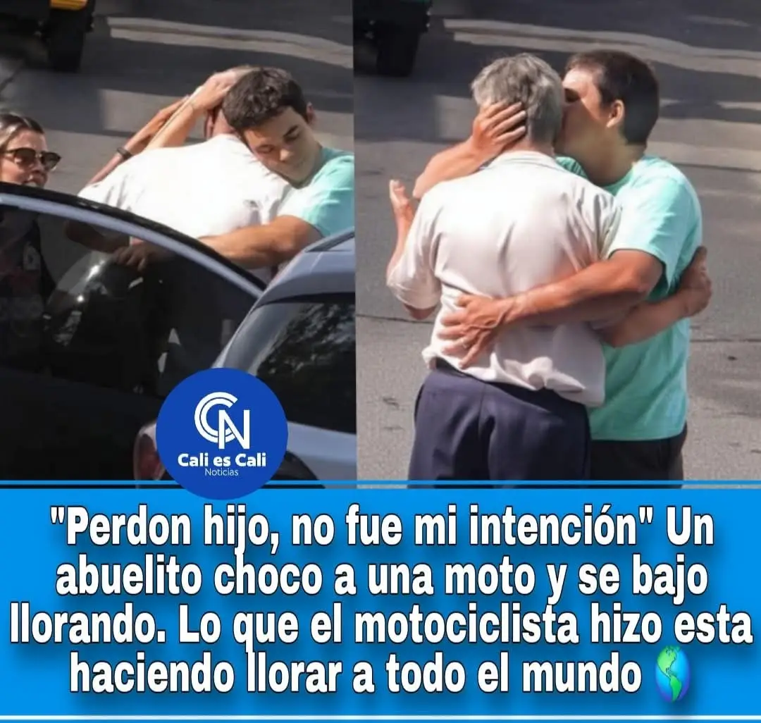 Un choque… que terminó en abrazo.   En Manaos, Brasil, un abuelito chocó por accidente contra una moto. Bajó del carro temblando, con lágrimas en los ojos: “Perdóname, hijo, no te vi.”   El motociclista se levantó, lo miró… y lo abrazó.   Sí, lo abrazó. Le dio un beso en la frente y le dijo: “Tranquilo, está bien.”   Nadie gritó. Nadie insultó. Solo dos hombres llorando, pidiéndose perdón.   Porque cuando la compasión vence al enojo, el alma respira.   Y Dios se hace presente en los gestos más simples: un perdón, un abrazo, un beso. Este video se hizo viral. Y millones lo compartieron diciendo lo mismo:   “Todavía hay esperanza en el mundo.” #TodavíaHayEsperanza 