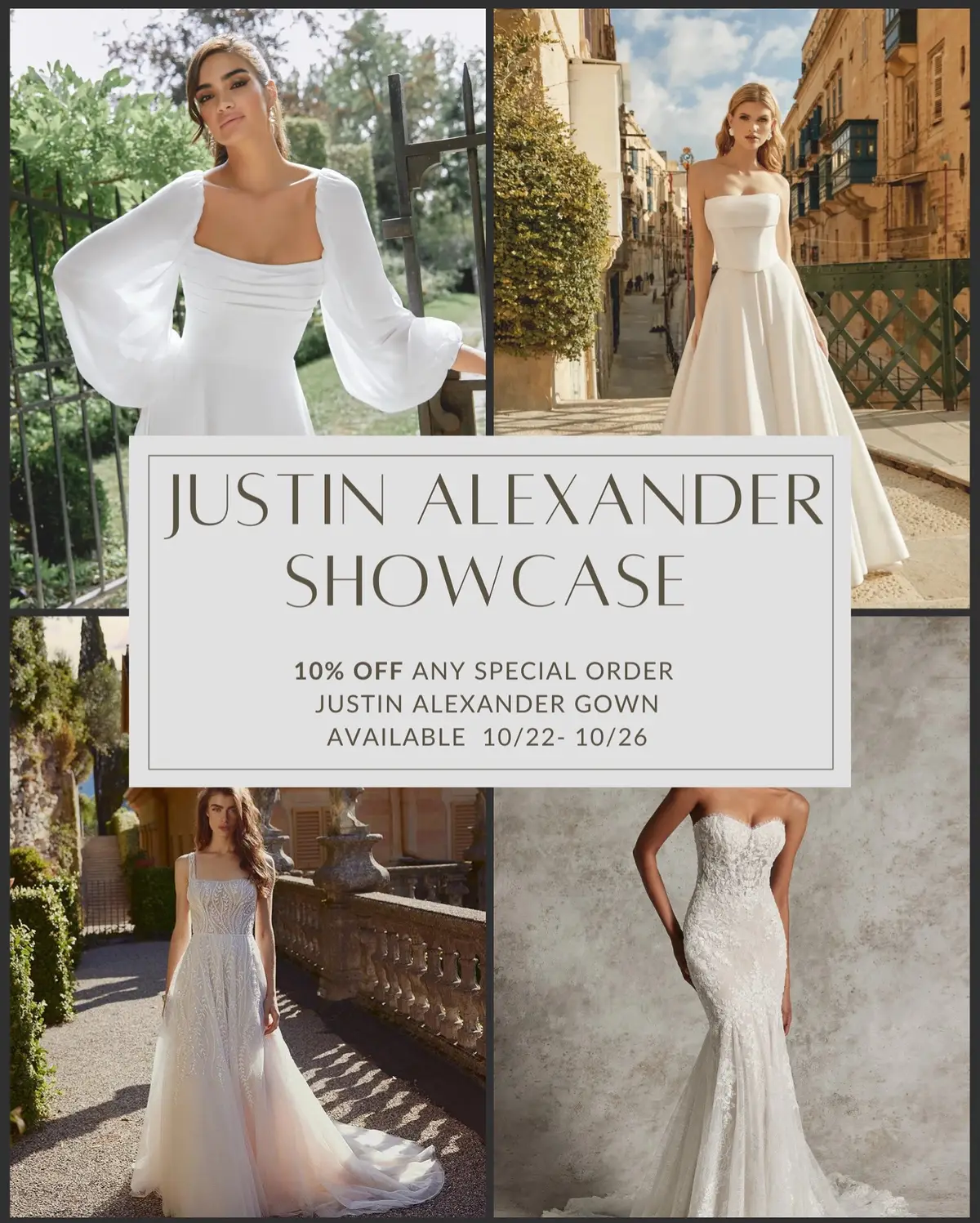 ✨ The Justin Alexander Showcase is here! ✨ Join us October 22–26 for an exclusive event celebrating timeless elegance and couture craftsmanship. During this showcase, enjoy 10% off any special-order Justin Alexander gown when purchased in our showroom 🤍 From sleek modern silhouettes to romantic lace details, these gowns are made for the bride who loves classic beauty with a touch of contemporary flair. Appointments are limited—secure your spot today and fall in love with your Justin Alexander moment. 💍 #SamilaBridal #JustinAlexander #JustinAlexanderBride #SeattleBridalShop #BridalShowcase          