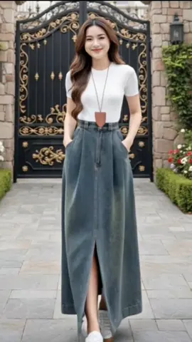 Chân váy jean dáng dài xẻ tà trước,dễ mặc dễ phối đồ #review  #thơitrangnu #donuhottrend #chanvay #tiktokindia 
