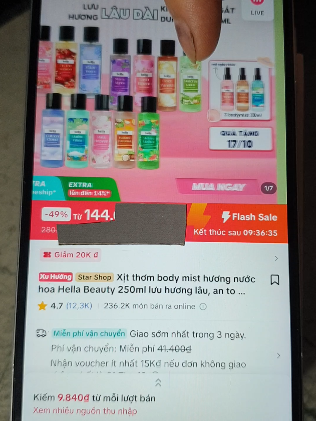 Xịt thơm body mist hương nước hoa Hella Beauty 250ml lưu hương lâu