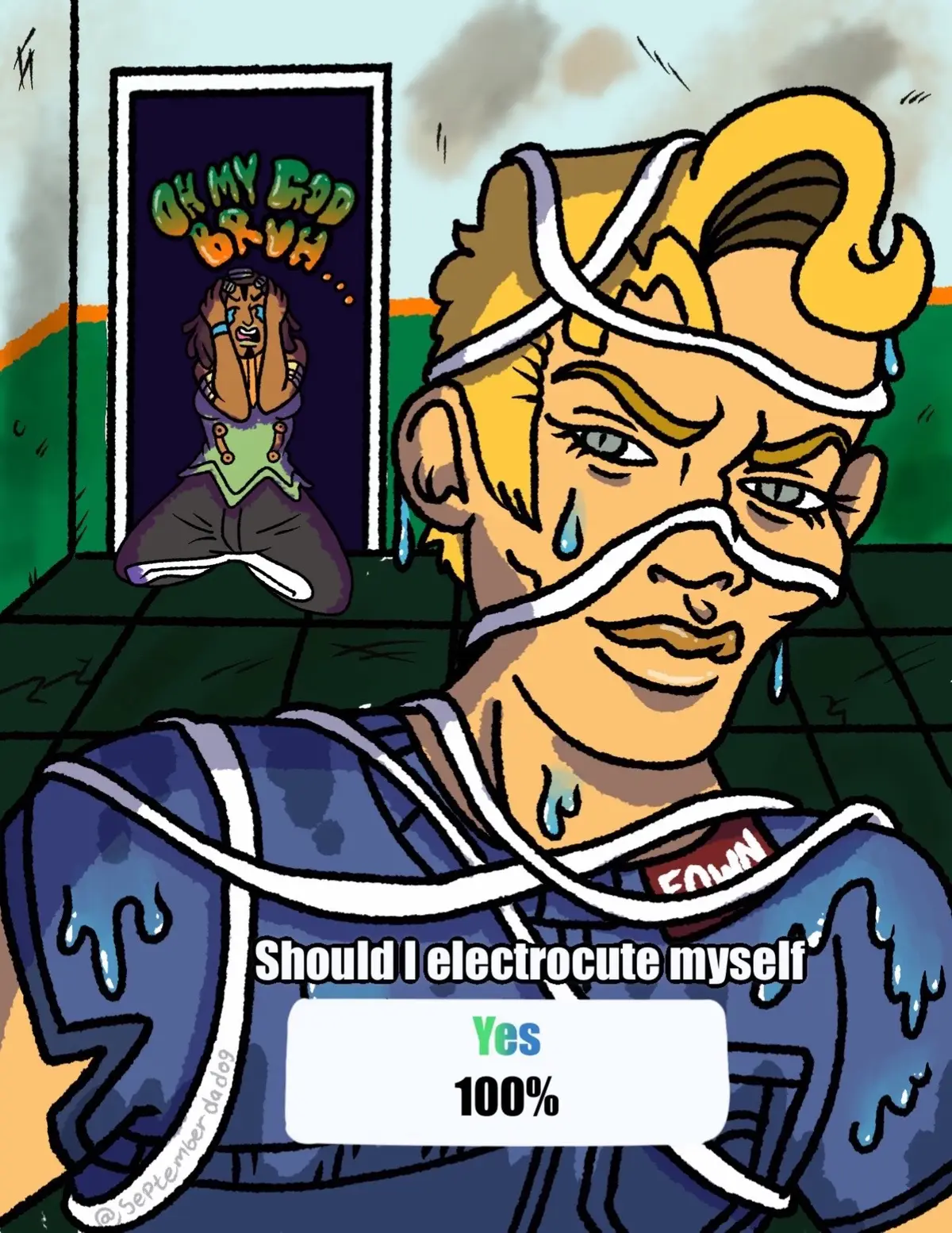 After earning a stand ability of her own, Ermes Costello must face her biggest challenge yet…Thunder McMew. Changed by her womanly charms, McMew decides that he’s unfit to be Ermes’ lover and wants to respectfully exit the premises. Should he do it? …a stand?? What’s that? #art #fanart #jojosbizarreadventure #stoneocean #mewing