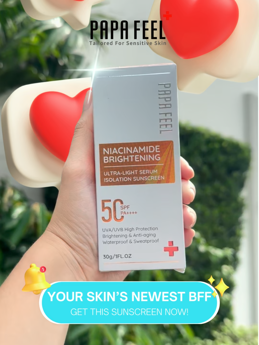 Wag kalimutan ang sunscreen kahit saan magpunta! Mag-checkout na ng aming Niacinamide Brigtening Isolation Sunscreen!! 😍✨ #papafeel #skincare #sunscreen #SkincarePH #SkinProtection #fyp