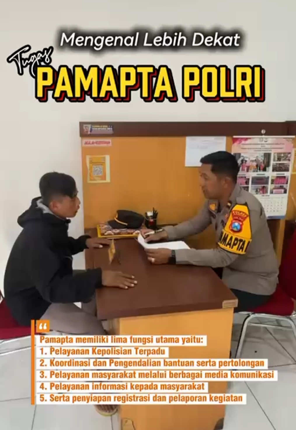 👮‍♂️ Mengenal Lebih Dekat Tugas PAMAPTA POLRI PAMAPTA (Patroli, Pengamanan, dan Pelayanan Masyarakat Terpadu) memiliki peran penting dalam memberikan pelayanan cepat dan tanggap kepada masyarakat. ✨ Lima fungsi utama PAMAPTA POLRI: 1️⃣ Pelayanan Kepolisian Terpadu 2️⃣ Koordinasi dan Pengendalian bantuan serta pertolongan 3️⃣ Pelayanan masyarakat melalui berbagai media komunikasi 4️⃣ Pelayanan informasi kepada masyarakat 5️⃣ Penyiapan registrasi dan pelaporan kegiatan @erikbangun_38 @38setia_akpol2006 @divisihumaspolri @spripimpoldajatim @spripim.polri  @humaspoldajatim #humaspolri #humaspoldajatim #listyosigitprabowo #kapoldajatim #poldajatim        