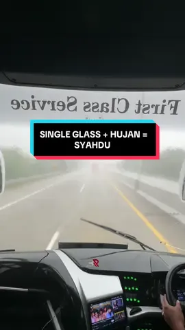 Perjalanan yang sudah pasti syahdu, bus Single Glass + Hujan dengan ayunan Wiper 😍 Hayo tebak di dalam kabin bus apakah ini? 😃🙌🏻 Full Video Coming Soon di Youtube ya!  #brvlog #bimarahmatulloh #syahdu #tripreport 