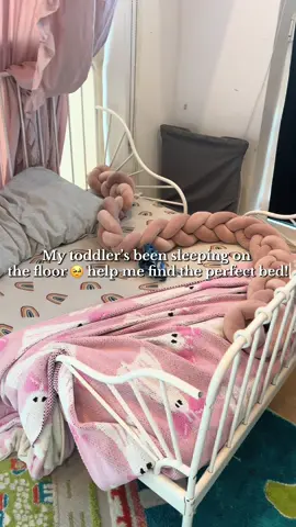 Temporary floor setup till I find her dream toddler bed 🛏️💕 moms, what’s your favorite bed that’s safe, cute, and space-saving? I need all the help I can get 😅 #ToddlerRoom #ToddlerBed #MomLife #3Under3       #CapCut 
