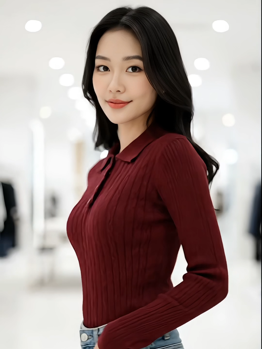 AL11-Áo len thừng dệt kim tay dài cổ polo khuy cài, chất liệu len dệt kim mềm mại ấm áp Phong cách trẻ trung năng động, thich hợp cho mùa Đông.#thoitrang #thoitrangnu #aolennu #polo #aolennu 