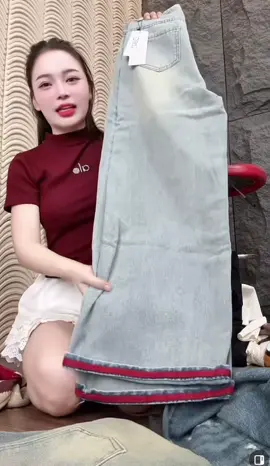 Quần bò xuông nữ gập lại viền đỏ xinh #thoitrangnu #setdoxinh #quanjean #quansuong 