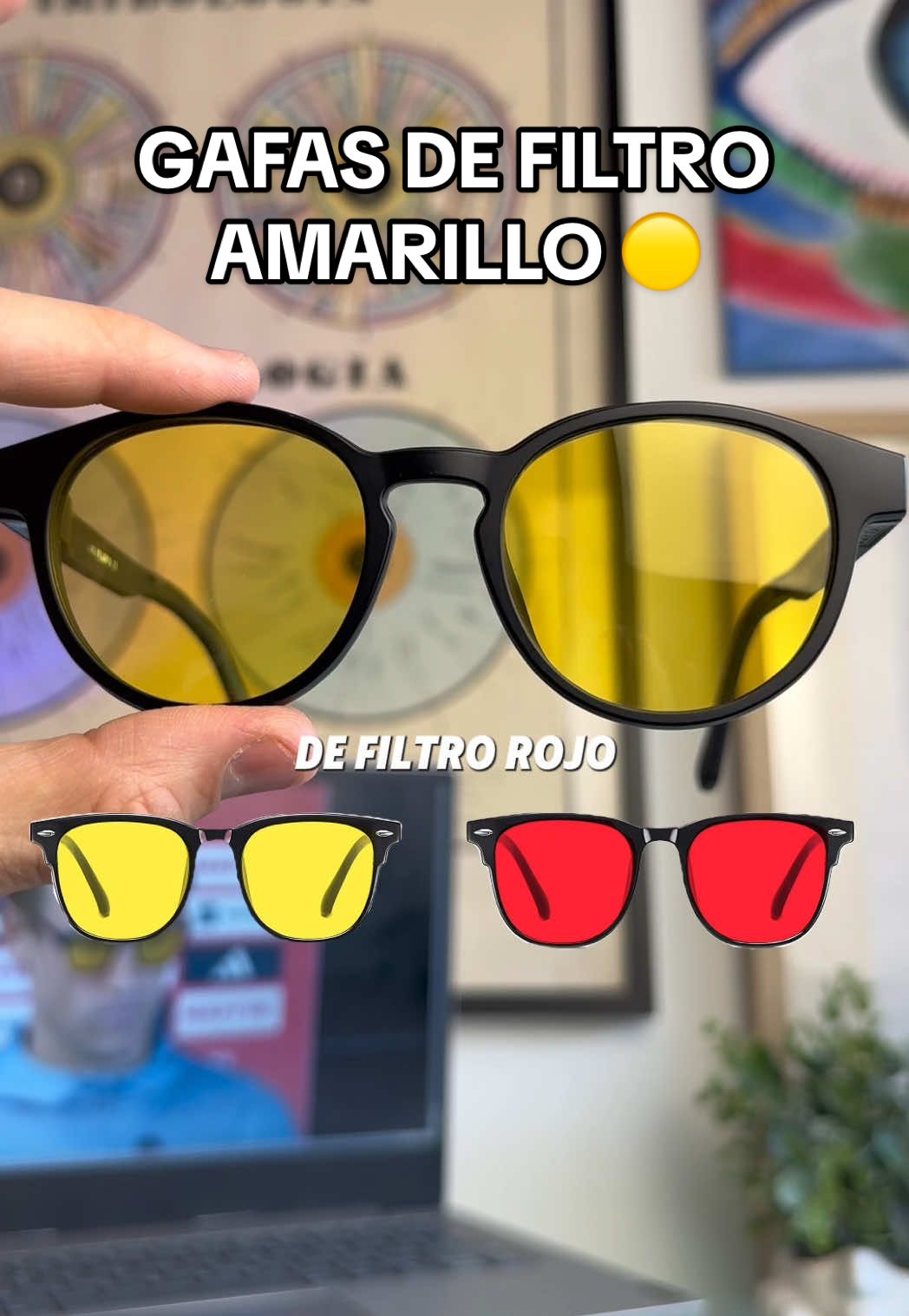 Gafas de Filtro Amarillo 🟡 - Se trata de un tipo de filtro especial que corta la longitud de onda de los azules: de los 380 a los 500 mm. - La evidencia científica está muy dividida ya que según algunos estudios proporcionan beneficios leves y en otros casos ningún beneficio en el descanso 😴. - No son perjudiciales para el ojo pero tampoco solución para un número grande de pacientes. #filtroazul #filtroamarillo #gafas #curiosidades #AprendeConTikTok 