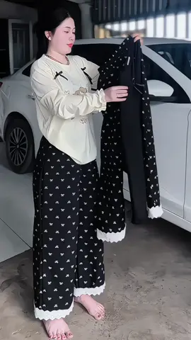 SÉT BỘ DÀI SUÔNG IN CÚN TAY DÀI THU ĐÔNG PHỐI CHẤM BI NƠ PHONG CÁCH#setdonu#setdoxinh #thoitrang #xuhuong 