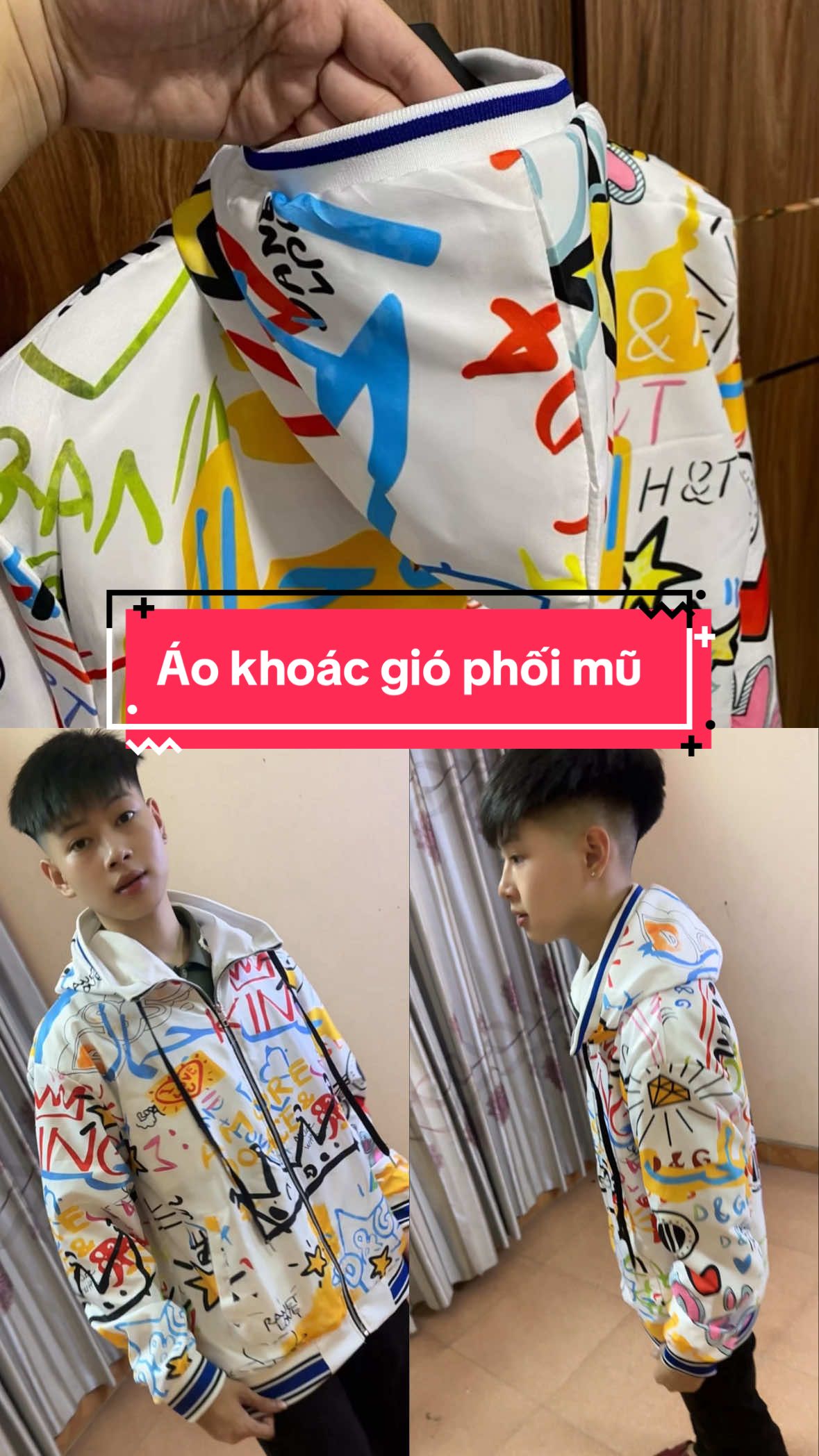 Áo khoác gió hoodie phối mũ trắng đê và gờ nét đẹp mời ae sắm #xuhuong #aokhoac #quanaonamnu #hottrend #aokhoacgio 