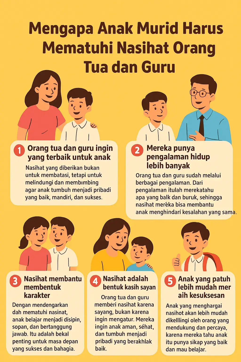 Nasihat orang tua dan guru adalah pelita yang menuntun langkah kita. 🌟 Mendengarkan dan mematuhinya bukan tanda lemah, tapi bukti bijak — karena di balik setiap nasihat ada kasih sayang dan harapan agar kita tumbuh jadi pribadi yang sukses dan berakhlak baik. 