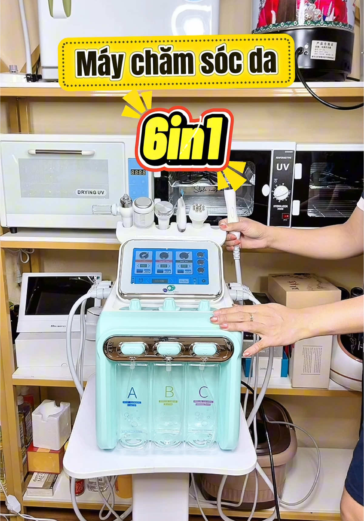 Máy chăm sóc da 6in1 đa chức năng dành cho chị em sắp mở spa - Hút mụn, nâng cơ, cà da chết, điện di lạnh, thải chì, phụ tinh chất #may6in1 #maychamsocda #maychamsocdamat #mayh2o2 