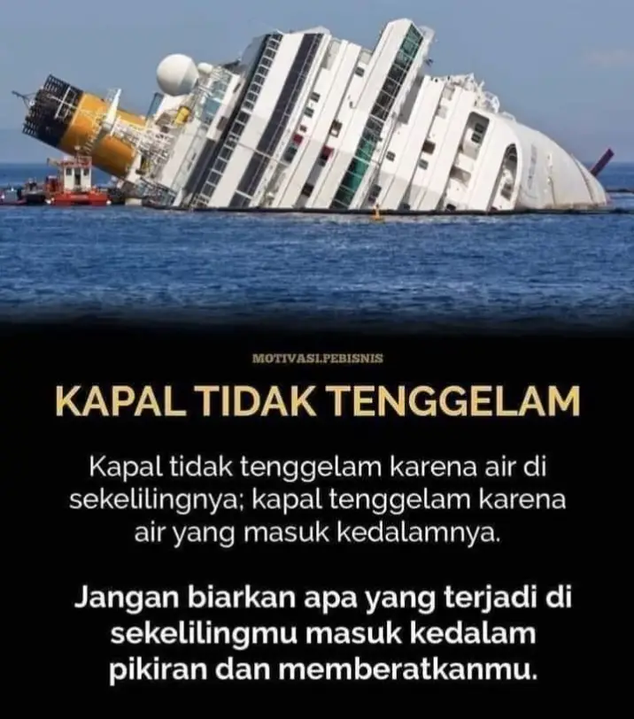 Jangan biarkan hal negatif di sekitar masuk ke dalam pikiran dan membebani. ​Hati (Qalb) sebagai Wadah: Analogikan kapal itu sebagai hati (Qalb). Air di sekeliling adalah ujian, fitnah, dan hal-hal negatif dunia. Jaga agar 