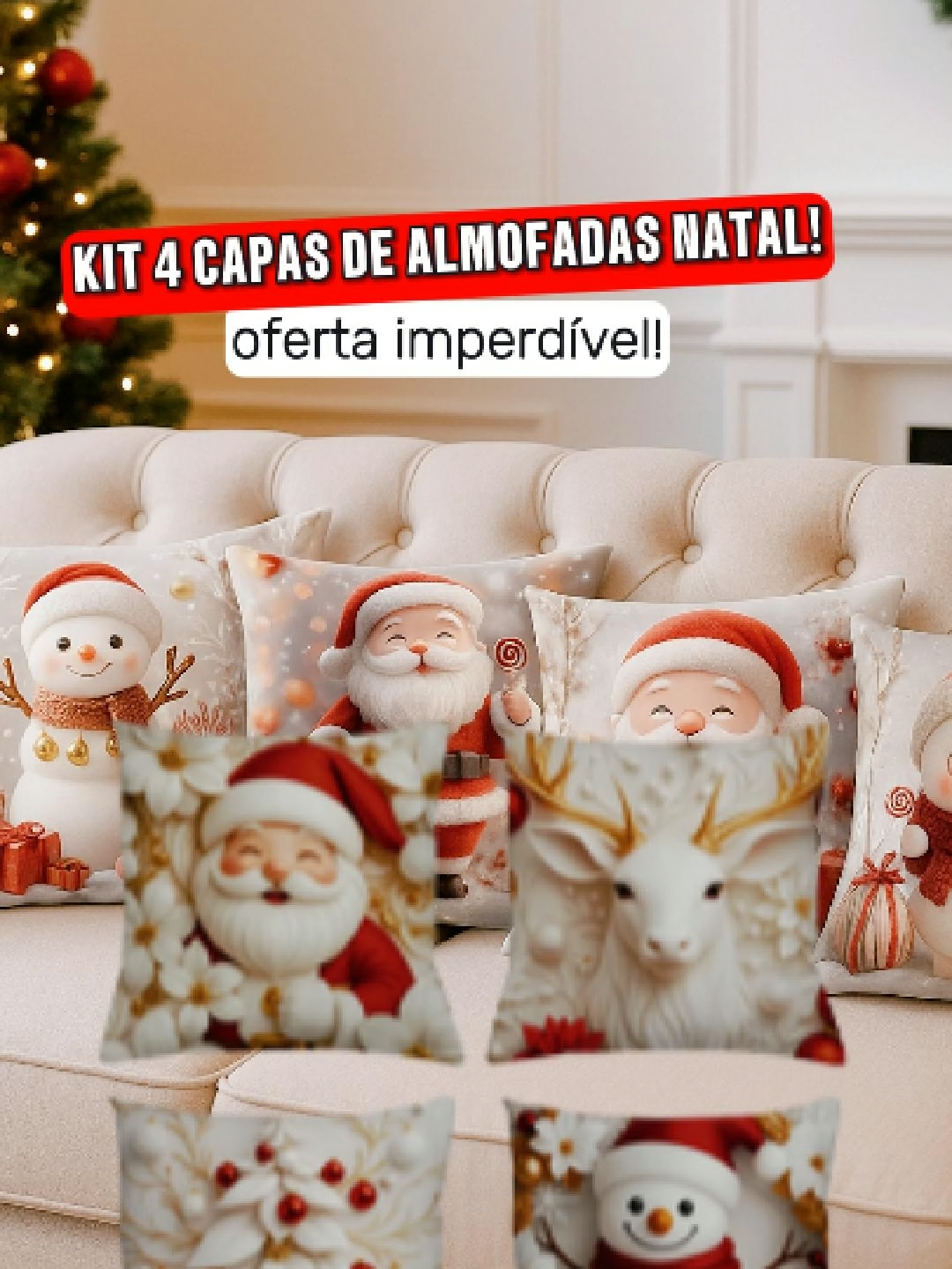 CAPAS DE ALMOAFDAS KIT COM 4  #NATAL #natalina #capadealmofadas