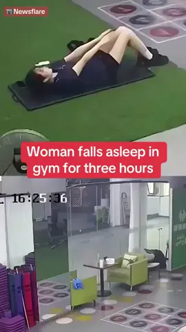 Woman falls asleep mid-workout at gym, snoozes on yoga mat for hours as staff cover her up