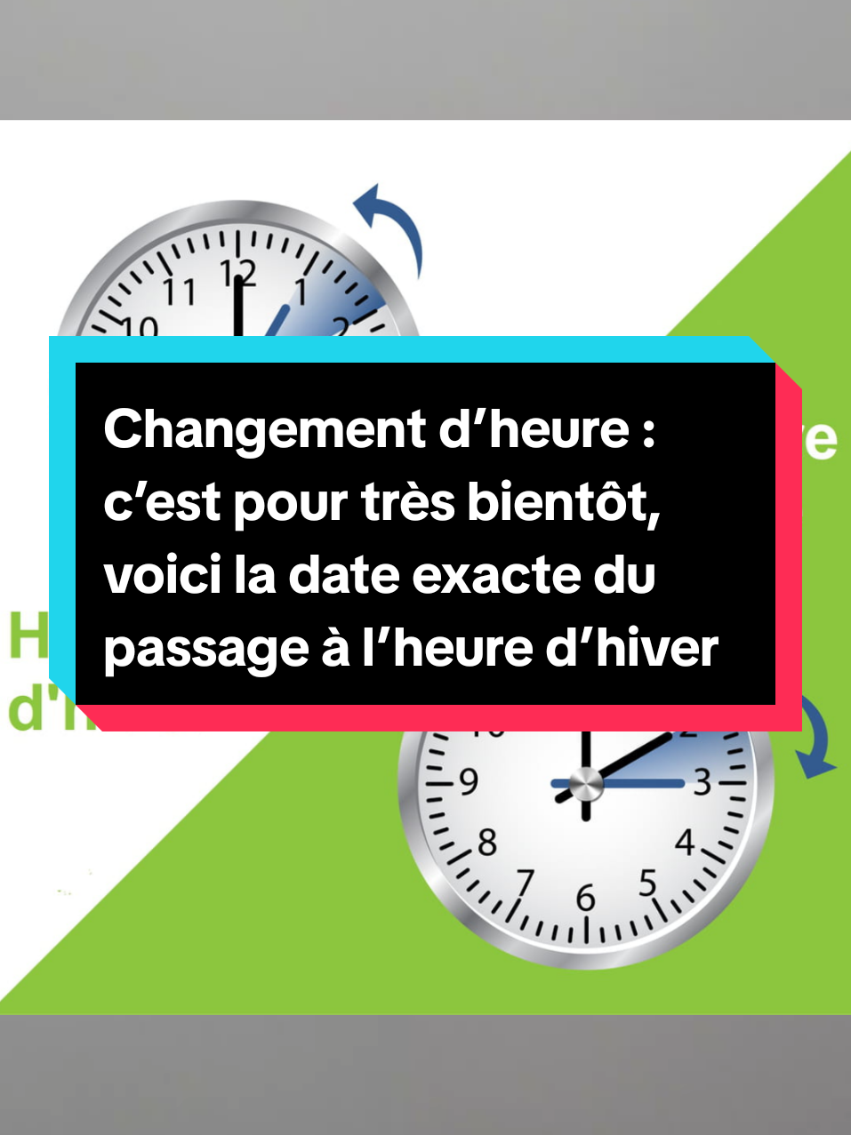 Changement d’heure : c’est pour très bientôt, voici la date exacte du passage à l’heure d’hiver À l’approche du passage à l’heure d’hiver qui est prévu dans la nuit du samedi 25 au dimanche 26 octobre 2025, on rappelle que les montres et horloges devront être retardées d’une heure. Ainsi, à 3 heures du matin, il sera en fait 2 heures, ce qui vous ajoutera ainsi une heure de sommeil. Une bonne nouvelle pour les habitués de la grasse matinée, mais qui sera compensé par du temps de jour en moins lors des soirées ! Bonne nouvelle pour ceux qui possèderaient un smartphone ou une montre connectée : le changement d’heure se fait de façon automatique par défaut. #info #heure #actu #france #hiver 