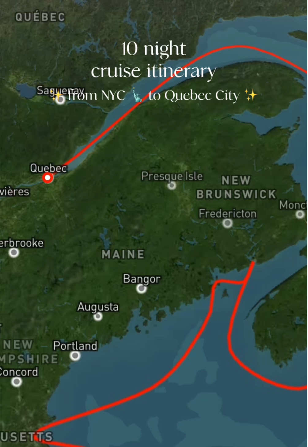 Our epic cruise itinerary from NYC to Quebec City with @Virgin Voyages 🚢 Just a few reasons we love cruising with Virgin Voyages: - Incredible itineraries 🗺️  - Adults only 🍸  - All restaurants are included (our favorites are The Wake steakhouse and Pink Agave)🍴 - Their signature red hammocks on the balcony and rainfall shower heads in the bathroom - Scarlet Night ❤️ … and so many more! AD #virginvoyages #cruise #cruisetok 