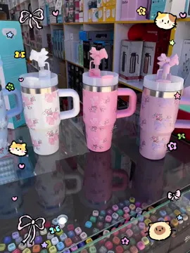 Copo Garrafa Térmico Inox Portátil 420ml com Canudo Alça e Tampa Desenho de Laço flor  para Crianças#garrafa #brasil #verao #infantil #crianca 