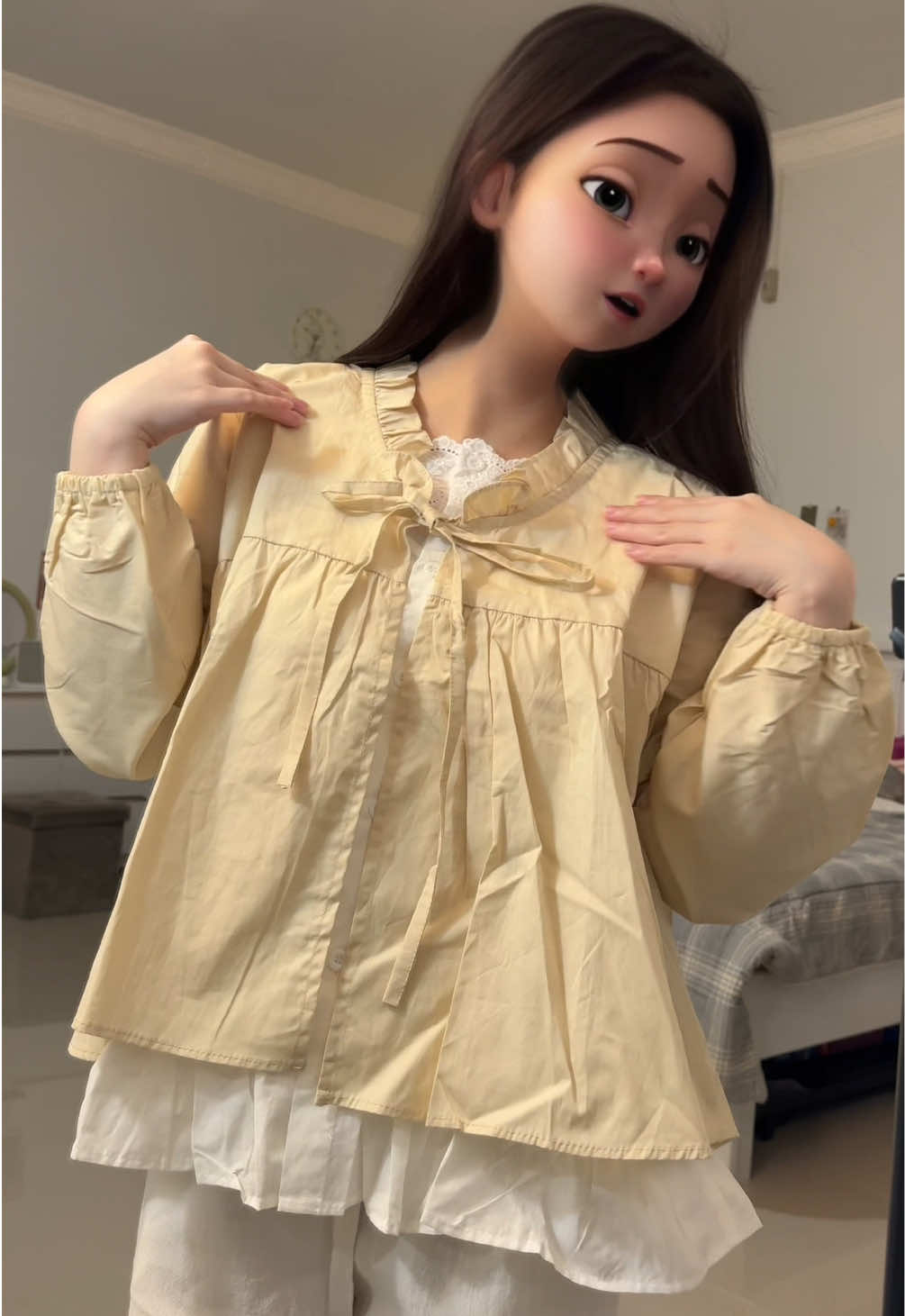Soft, sweet, and perfectly yellow 🫶  #outfitinspo #blouse #blousewanita #blousekorea #koreanblouse 