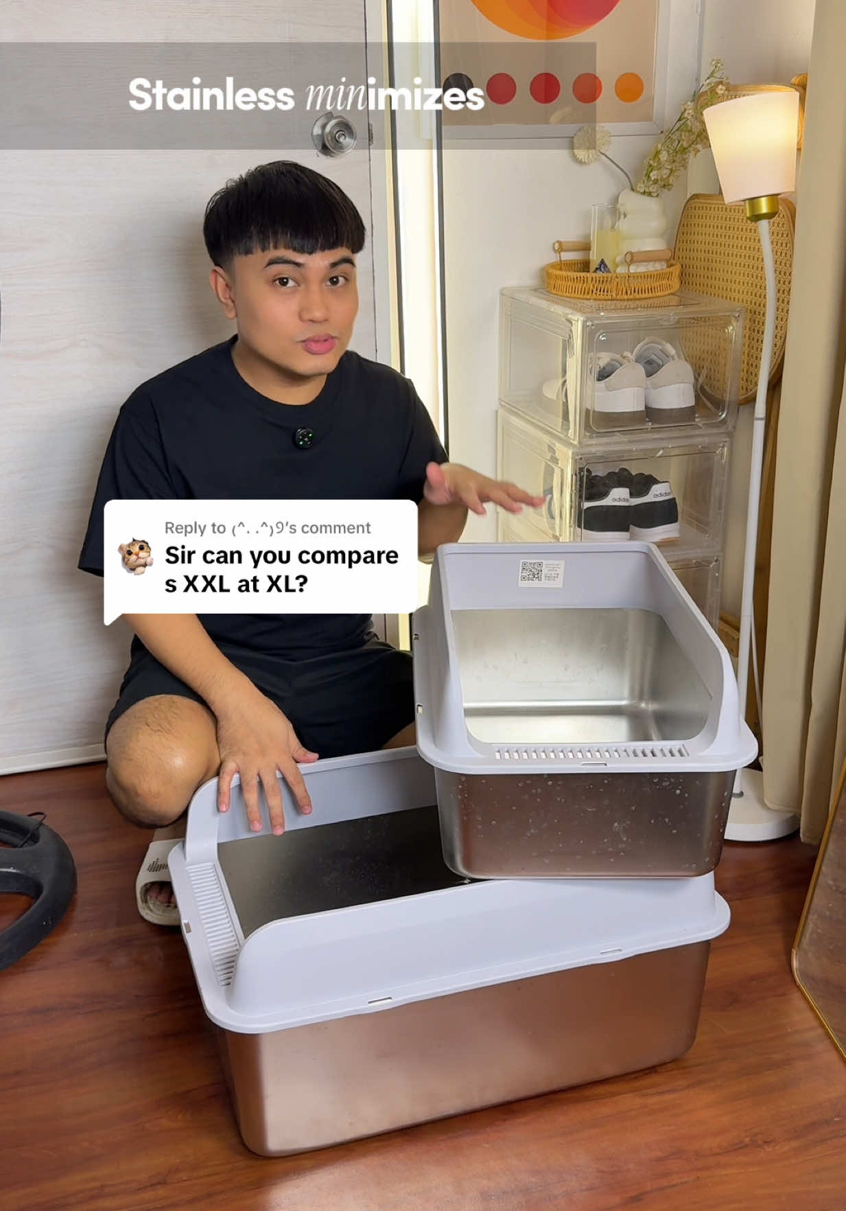 Replying to @₍^. .^₎Ⳋ here’s the side by side comparison of XXL and XL stainless steel cat litter box. #stainlesssteellitterbox #litterbox #catlitterbox 