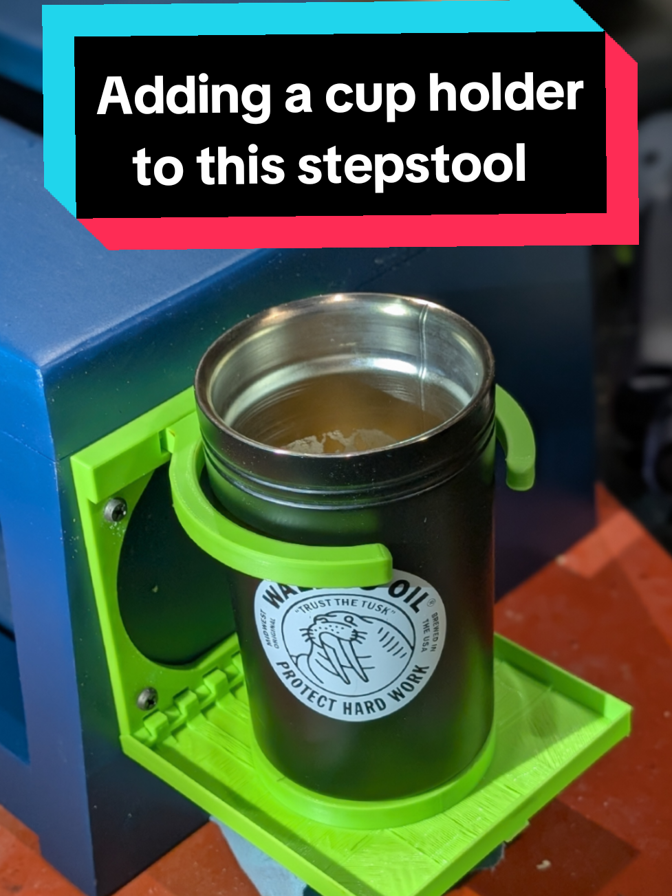 Replying to @69djr Gave this little step stool an upgrade — added a cup holder so it can work and hydrate! What else should I add to make it the ultimate mini work buddy? @BAMBULAB Official a1 printer  @Micro Center pla #woodwork #Woodworking #stepstool #3dprinting #3dprint 
