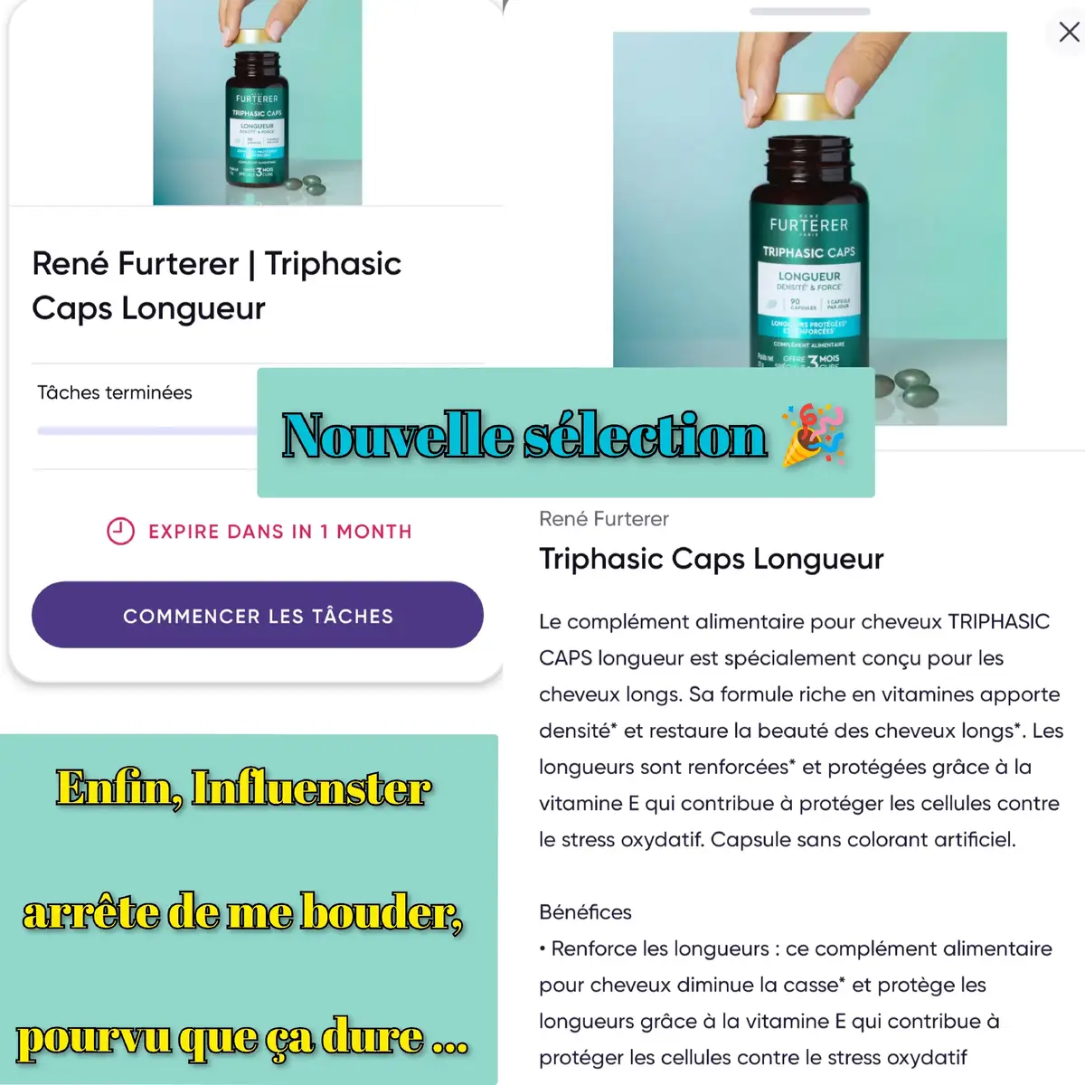 [NOUVELLE SÉLECTION INFLUENSTER] Il suffisait d'en parler ..... 🤭 Influenster s'est réveillé, et arrête de bouder .... J'espère que ça ne sera pas un produit et silence radio pendant 2 mois. Faut arrêter de déconner Influenster, j'ai un petit cœur fragile 🙄🥺 et des nerfs en pelote 🧶 Et bien, on va tester cette cure, pour espérer avoir des cheveux de princesse 👸🏼 C'était le dernier produit proposé, car mon portable dormait, ce coui**** 🤦🏼‍♀️ donc, pas pu choisir, c'était ça ou ça !! 😂 Mais c'est une très bonne marque, donc je suis confiante ☺️ #collaborationcomerciale  #produitoffert  #curecheveux  #renefurerer @renefurterer @ReneFURTERER  #influenster @influenster @influenster 