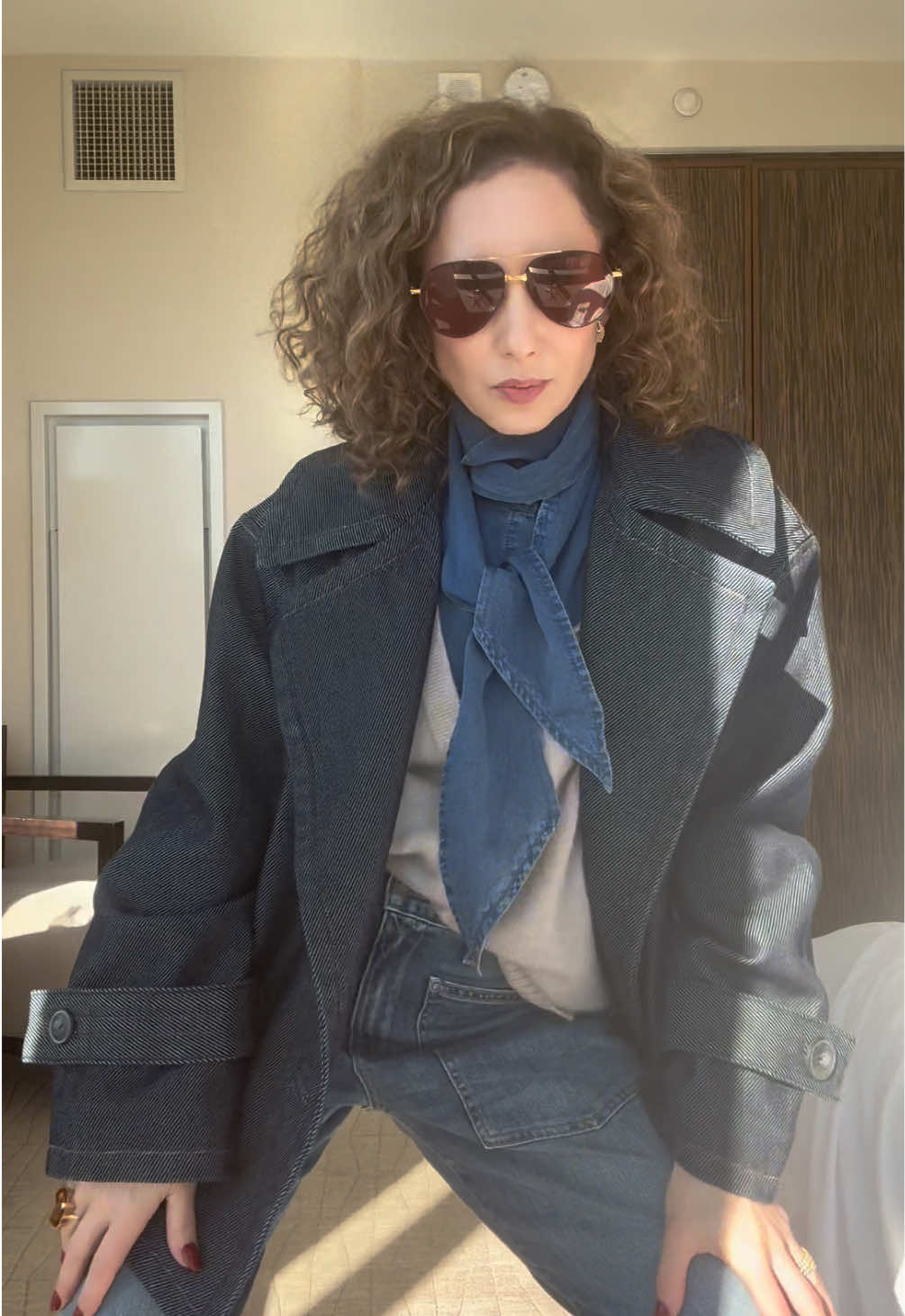 Denim Drip Jeans: @Nili Lotan  Shirt: Carla Rockmore Collections QVC Sweater Vest: Lisa Yang Jacket: @Gap  Bag: Carla Rockmore Sling Bag