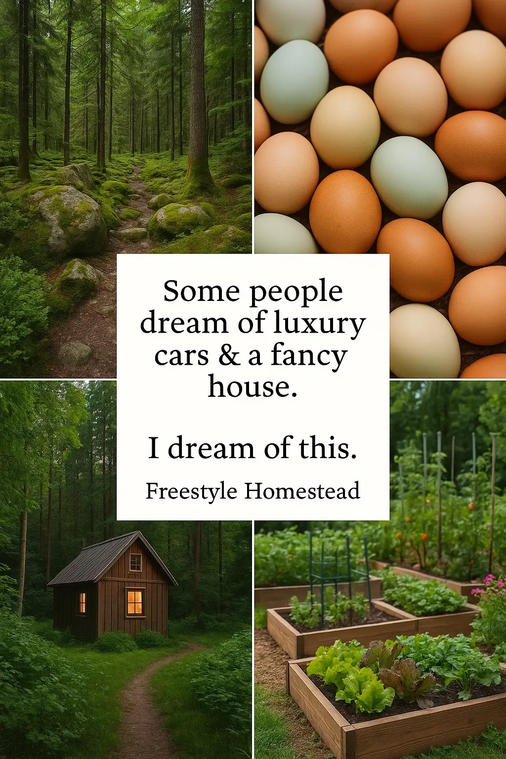 It’s not about luxury or perfection. It’s about slowing down, growing what you can, and building a life that feels right…not one that just looks right. 🌲🥚🌿 #FreestyleHomestead #SimpleLiving #minnesotahomestead 