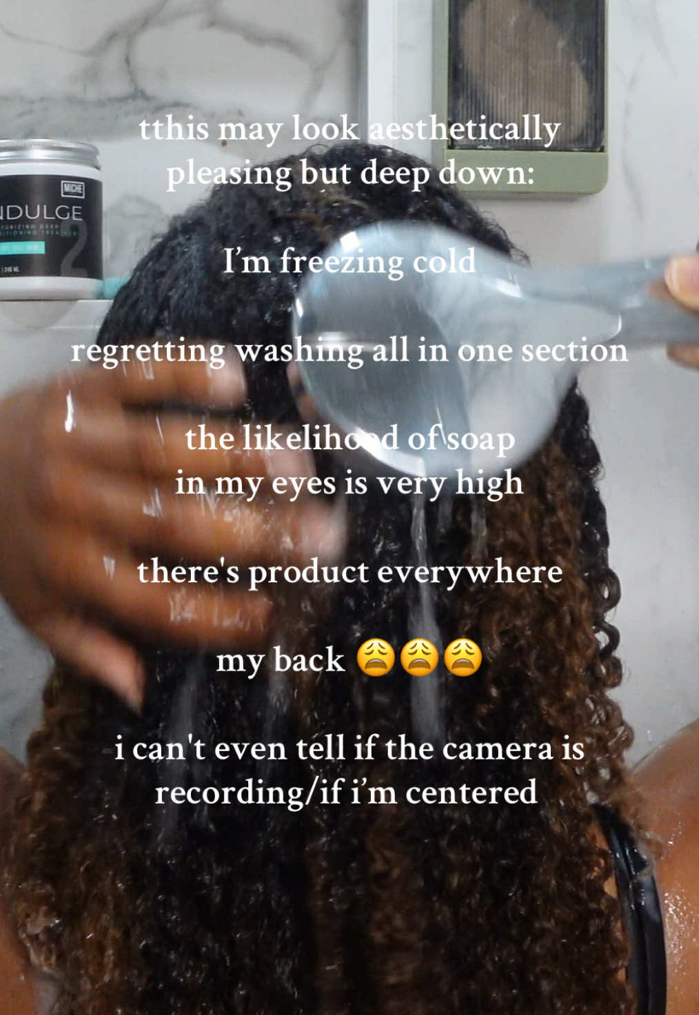 the reality of filming wash days. they’re so satisfying to watch and edit but the filming processsss😵‍💫 #naturalhair #hair #washday #reality #relatable #curlyhair #curls #filming #content 