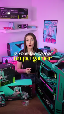 Gagne ton PC @ROG France Hatsune Miku 🩵🩷  Participe dès maintenant en bio 🔥 - Collaboration commerciale 🌈 La configuration :  - Carte mère ROG STRIX X870E-H GAMING WIFI7 - AMD Ryzen 7 9800X3D - RAM G.SKILL DDR5 32GB - Watercooling ROG RYUO IV 360 ARGB - Carte graphique ROG ASTRAL GEFORCE RTX 5080 O16G - Ecran ROG STRIX XG27ACMEG-G - Boitier ROG STRIX HELIOS II - Alimentation ROG THOR 1200W Platinum III - Boitier SSD M.2 ROG Strix Arion 🖥️ Le setup : - Casque ASUS TUF‑Gaming H1 Gen II Casque édition Miku - Clavier ASUS TUF‑Gaming K3 Gen II édition Miku - Souris ASUS TUF Mini Wireless Mouse - Tapis de souris ASUS TUF Gaming P1 Hatsune Miku Edition #GamingOnTikTok #fyp #Tech #pcsetup #setup