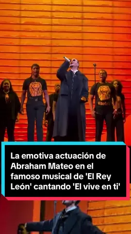 La emotiva actuación de Abraham Mateo en el famoso musical de 'El Rey León' cantando 'El vive en ti' El artista participó como invitado especial en una función conmemorativa por el 15º aniversario del musical en el teatro Lope de Vega de Madrid. Tras la actuación, las redes sociales reaccionaron de manera muy emotiva, con numerosos usuarios compartiendo mensajes sobre cómo la interpretación les hizo revivir recuerdos de su infancia ligados al clásico de Disney. #abrahammateo #musical #reyleon