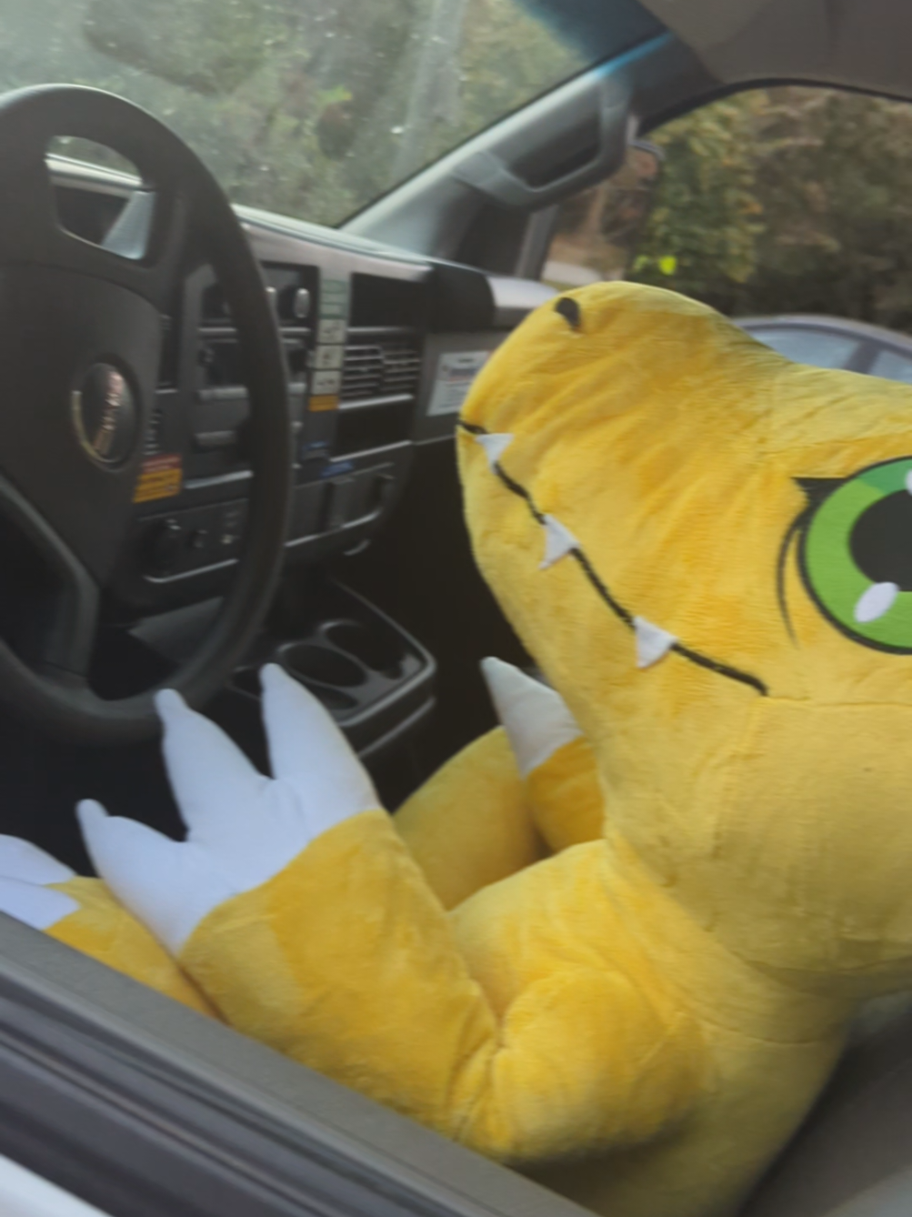 He doesn't have a driver's license 😔  #agumon #digimon #digimontimestranger #uhaul #plushies 