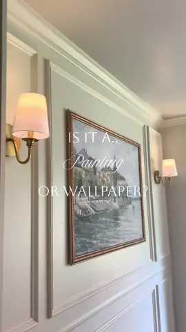 Did you know wallpaper could do this?  If you cant decide between wallpaper or a piece of art..or you want something less permanent or moveable..this was a fun DIY project. It’s also way less money!  We have been trying to find the perfect piece for this big blank space in our office and when we couldn’t decide between wallpaper or a painting the idea of taking wallpaper and building a frame around it sounded like the perfect solution. It’s a great option if you want to switch out your artwork seasonally, if you’re renting or if you just want to be able to move the piece around your home.  The quality of this wallpaper is truly what sparked the idea because of its texture and detail. It truly looks like an oil painting on canvas and it’s stunning in person.  Wallpaper is @limitlesswalls limitlesswalls  Trim and other products from @loweshomeimprovement  #wallpaper #wallmoulding