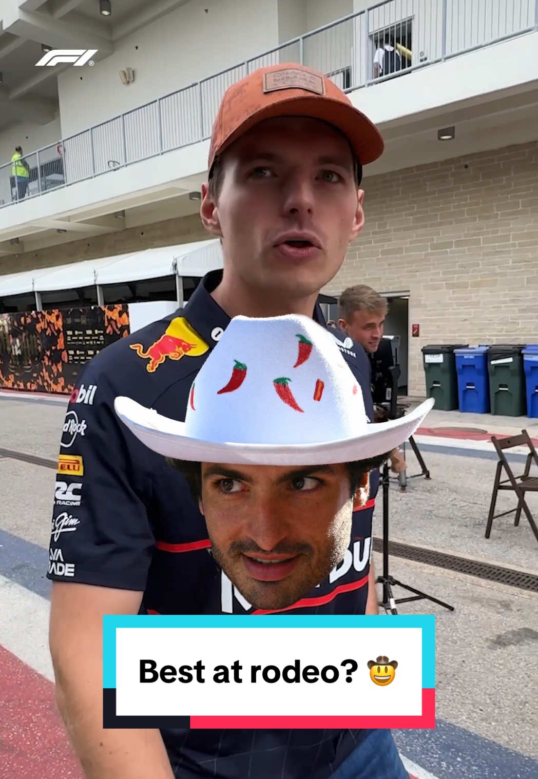 think we’re gonna have to have a yeehaw contest to find out 🤠 #f1 #usgp #f1drivers #rodeo #austin 