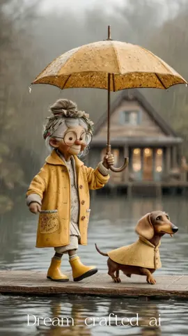 A rainy day full of small adventures ☔💛 Even gray skies feel warm with a little friend by your side #aiart #3dcartoon #whimsicalart #rainydayvibes #cozystory #grandmaanddog #midjourneyart #digitalillustration #cutestory #aiartist #rainymoo