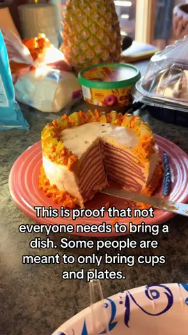 Not everyone needs to bring a dish lol. Those who bring the plates, cups, and drinks are important too! And yes, that’s bologna…in cake form 🤢 #cookout #dinner #cake #food #birthday 