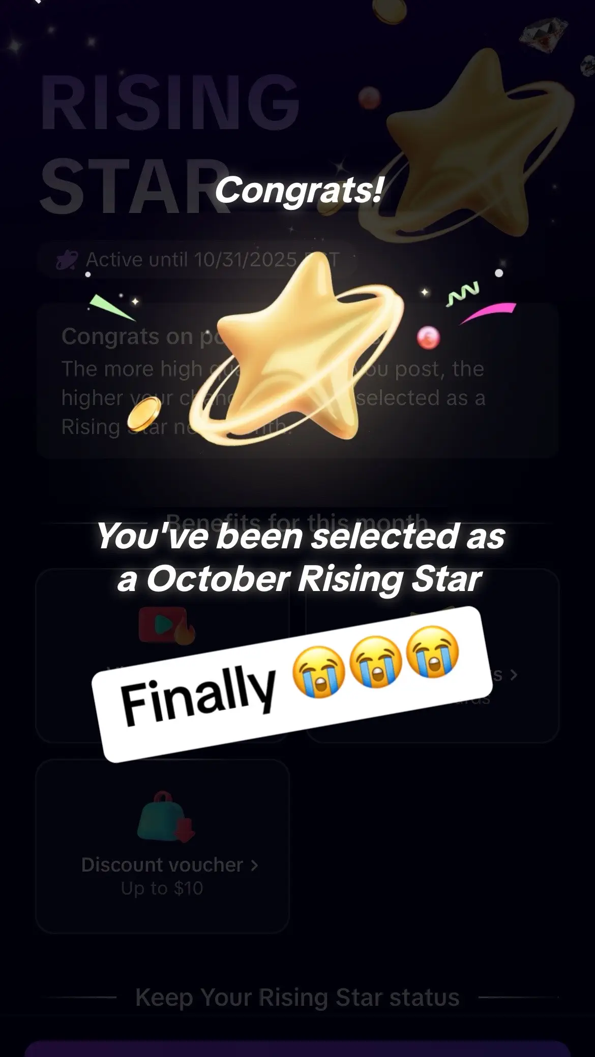 But it’s the sign I simply needed to keep going 😭 even when tired, even when the efforts don’t seem to be noticed. But here we are as a rising star 🤩