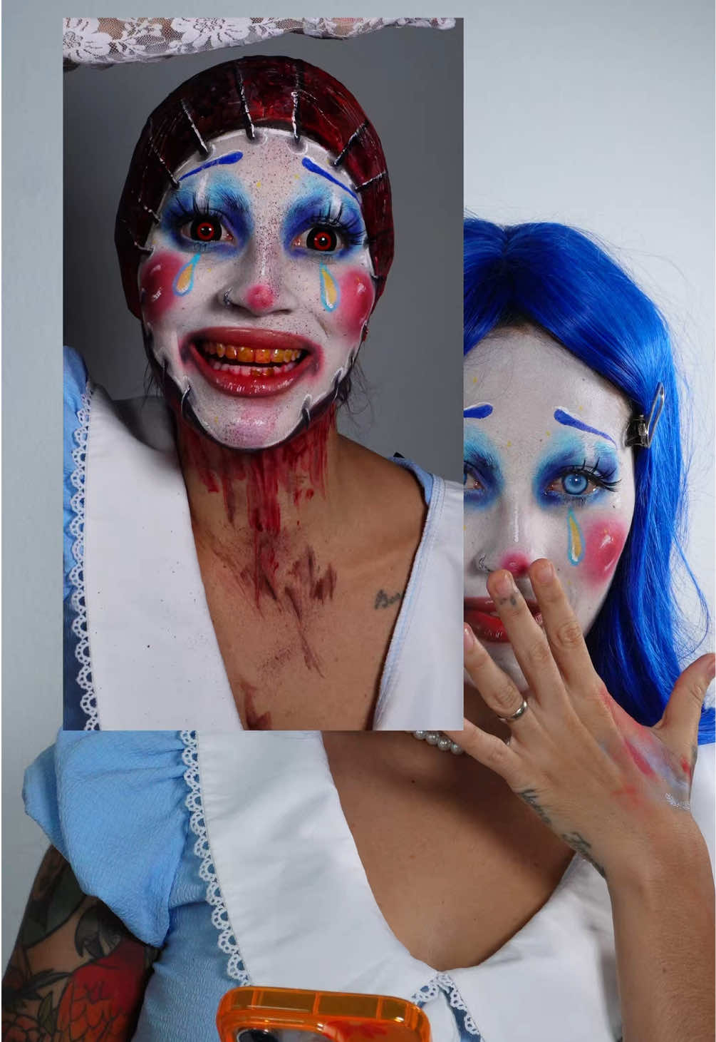 Así hice el maquillaje 💙🩵 #makeupartist #makeuptutorial #makeuptransformation #halloweenmakeup 