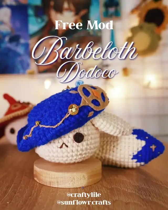 designed by @sunflowr.crafts for the Alice Dodoco pattern from @craftylile  Surprise!!!! There's an extra pattern for the Dodoco since you loved it so much 🫶🏻 🤗This idea came during the testing of Alice, because @sunflowr.crafts can't stop coming up with cool ideas and beautiful crochets so she created this baby 💙 and we decided to put it together to make this free mod.  We really hope you like it!!! We are so happy to release it! ~Barbeloth (codename 