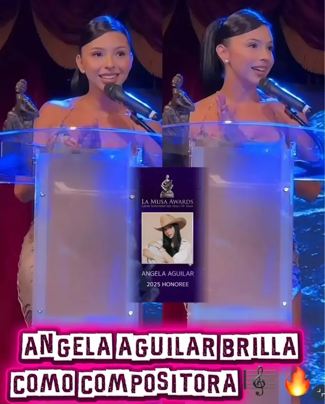 🌟 Ángela Aguilar recibe el premio “La Musa Elena Casals Award” en los La Musa Awards 2025 🎶✨ Durante la reciente ceremonia de los La Musa Awards 2025, Ángela Aguilar fue reconocida con el galardón “La Musa Elena Casals Award”, un premio que celebra el talento y la sensibilidad en la composición musical. En su discurso, Ángela expresó su gratitud y compartió una reflexión sobre el significado de escribir canciones: “Recibo este reconocimiento con un corazón lleno de gratitud. Muchas veces se trata de hacer las cosas con miedo, pero sin dejar de hacerlas. Escribir canciones ha sido mi manera de entender lo que vivo; cuando escribo, siento que me salvo”. El reconocimiento destaca su crecimiento como artista y compositora, y su compromiso con la música desde una perspectiva personal y emocional. 🎤✨ #ÁngelaAguilar #LaMusaAwards2025 #ElenaCasalsAward #MúsicaLatina #composición 