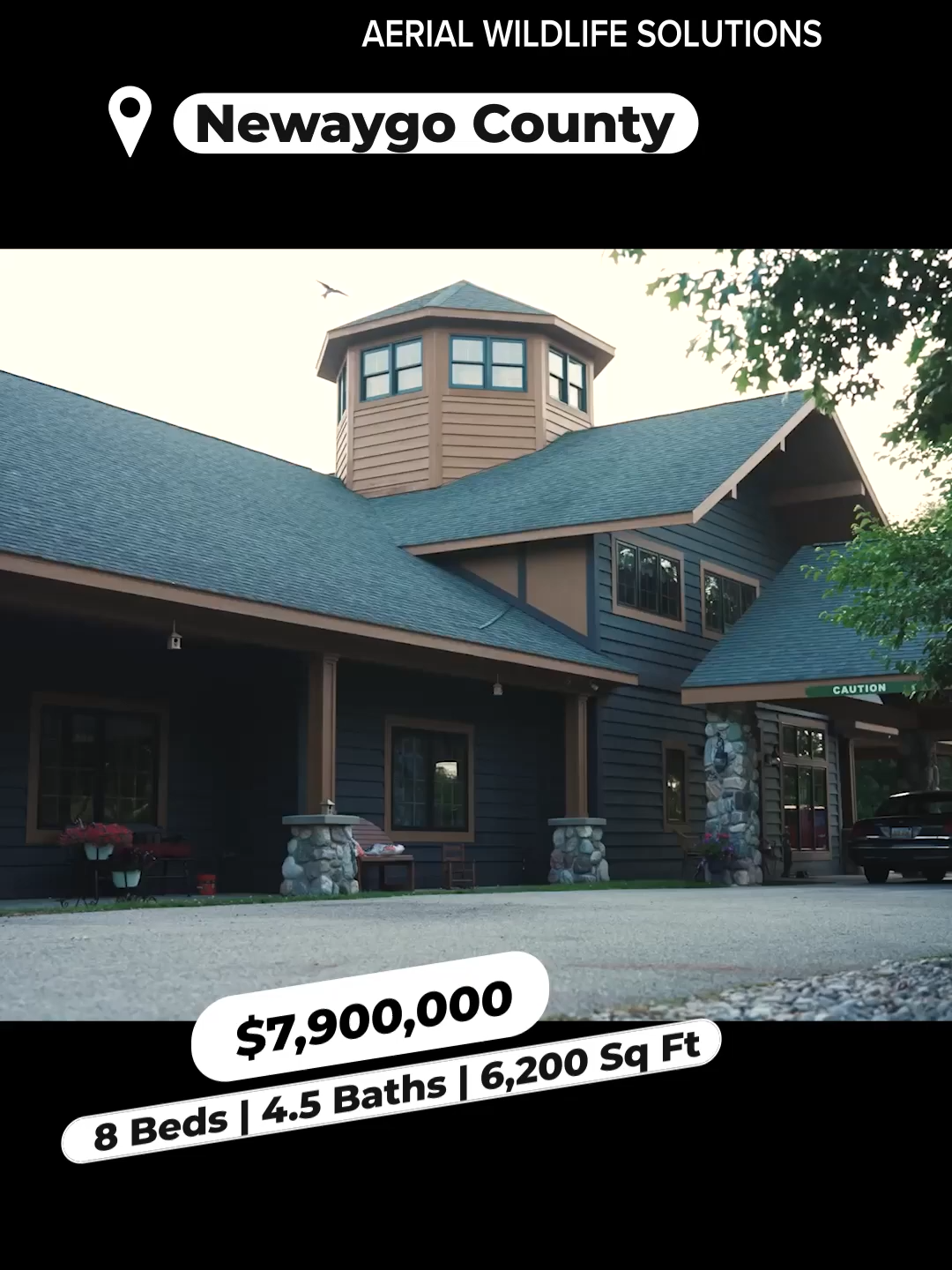 Skipperville Lodge in Newaygo County offers a 5,000-sq-ft main lodge, two private lakes, agricultural land, and premium hunting and fishing amenities. Located 35 minutes from Grand Rapids and currently listed for $7.9M, this rare property spans two parcels and includes a guest house, shop building, and diverse terrain. (Footage provided by Adam Raak of Aerial Wildlife Solutions)
