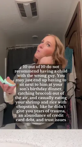 Before everyone comes at me-relax. I love my son more than anything. I wouldn’t trade him for anything. So yes, I can act like an adult and play nice for his sake. This is my dark humor making a joke. But why did my dumb ass have to be so naive in my younger years?? 😂😂 (This may be for a niche audience-My son always chooses Hibachi for birthday dinner)